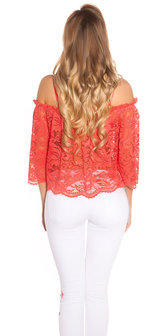 Sexy Carmen Kanten Shirt in Coral
