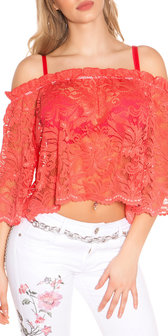 Sexy Carmen Kanten Shirt in Coral