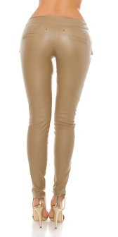 Sexy KouCla Leatherlook Broek met Sexy Cut Out in Beige