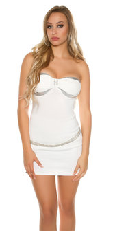 Sexy Bandeau Top met Sequins en Strass in Wit