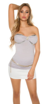 Sexy Bandeau Top met Sequins en Strass in Grijs