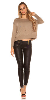 Sexy KouCla pullover met trendy Gaps in Taupe
