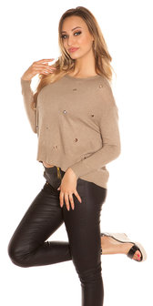 Sexy KouCla pullover met trendy Gaps in Taupe