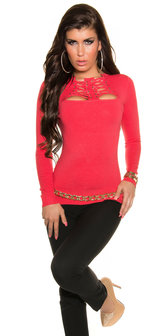 Trendy Koucla pullover met Veters in Coral