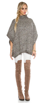 Trendy KouCla Chunky Knit Poncho met Turtlenek in Zwart