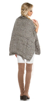 Trendy KouCla Chunky Knit Poncho met Turtlenek in Zwart