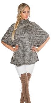 Trendy KouCla Chunky Knit Poncho met Turtlenek in Zwart