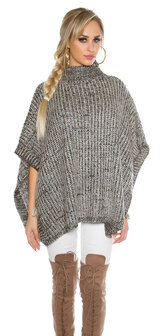 Trendy KouCla Chunky Knit Poncho met Turtlenek in Zwart