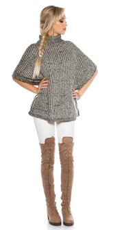 Trendy KouCla Chunky Knit Poncho met Turtlenek in Zwart