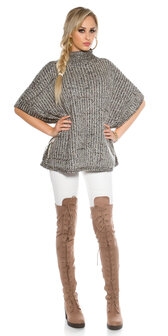 Trendy KouCla Chunky Knit Poncho met Turtlenek in Zwart