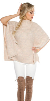 Trendy KouCla Chunky Knit Poncho met Turtlenek in Roze