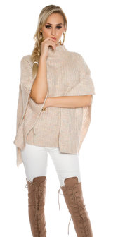 Trendy KouCla Chunky Knit Poncho met Turtlenek in Roze