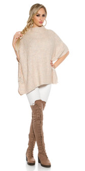 Trendy KouCla Chunky Knit Poncho met Turtlenek in Roze