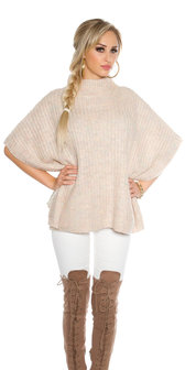 Trendy KouCla Chunky Knit Poncho met Turtlenek in Roze