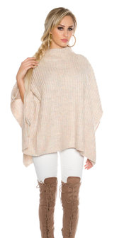 Trendy KouCla Chunky Knit Poncho met Turtlenek in Roze