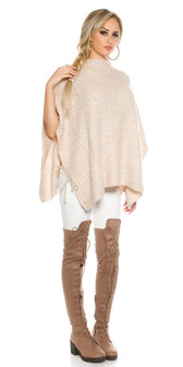 Trendy KouCla Chunky Knit Poncho met Turtlenek in Roze