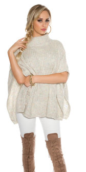 Trendy KouCla Chunky Knit Poncho met Turtlenek in Wit