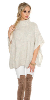 Trendy KouCla Chunky Knit Poncho met Turtlenek in Wit