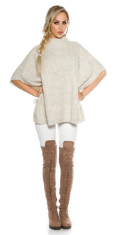 Trendy KouCla Chunky Knit Poncho met Turtlenek in Wit