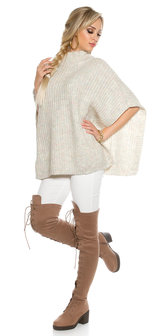 Trendy KouCla Chunky Knit Poncho met Turtlenek in Wit