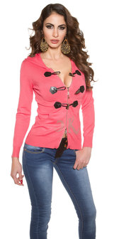 Trendy KouCla Hoody met Pockets en 2 way Zipp in Coral