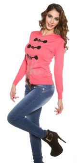 Trendy KouCla Hoody met Pockets en 2 way Zipp in Coral