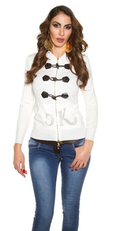 Trendy KouCla Hoody met Pockets en 2 way Zipp in Creme