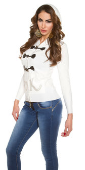 Trendy KouCla Hoody met Pockets en 2 way Zipp in Creme