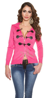 Trendy KouCla Hoody met Pockets en 2 way Zipp in Fuschia