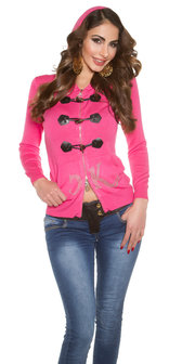 Trendy KouCla Hoody met Pockets en 2 way Zipp in Fuschia