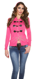 Trendy KouCla Hoody met Pockets en 2 way Zipp in Fuschia