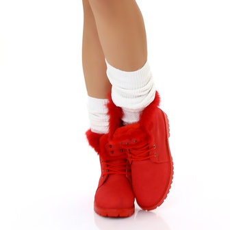 Sexy Furry Boots S172 in Rood