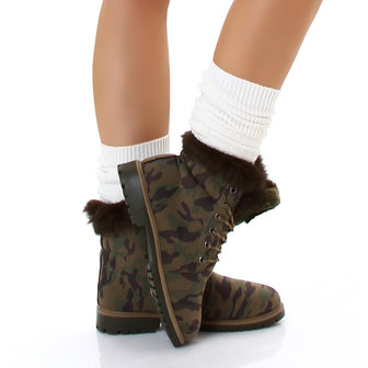 Sexy Furry Boots S172 in Camouflage