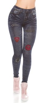 Trendy Jeanslook Leggins met Print in Licht Blauw