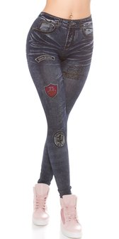 Trendy Jeanslook Leggins met Print in Licht Blauw