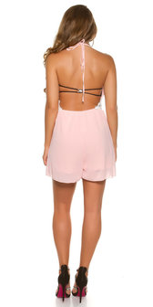 Sexy Neckholder Chiffon Playsuit in Roze