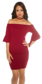 Sexy Carmen Mini Jurk met Waterfall Sleeves in Bordeaux