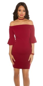 Sexy Carmen Mini Jurk met Waterfall Sleeves in Bordeaux