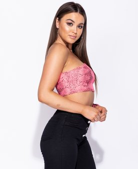 Snake Print One Shoulder Crop Top in Roze