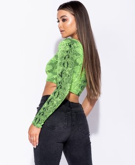 Snake Print One Shoulder Crop Top in Groen