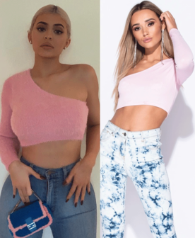 One Shoulder Long Sleeved Crop Top in Roze