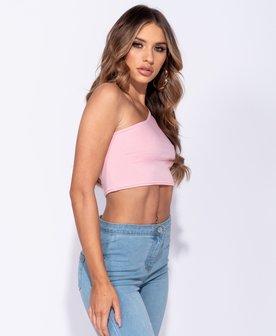 One Shoulder Long Sleeved Crop Top in Roze