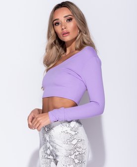 One Shoulder Long Sleeved Crop Top in Lila