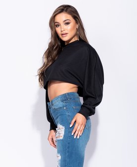 Batwing Sleeve Cropped Sweatshirt in Zwart