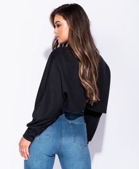 Batwing Sleeve Cropped Sweatshirt in Zwart