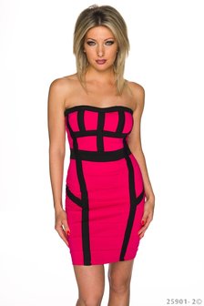 Sexy Strapless Mini Jurk van Ema Moda in Fuschia