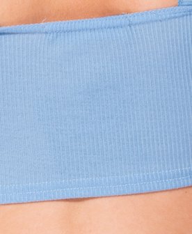 Knit Rib Ruffle Trim Tie Front Bustier Crop Top in Blauw