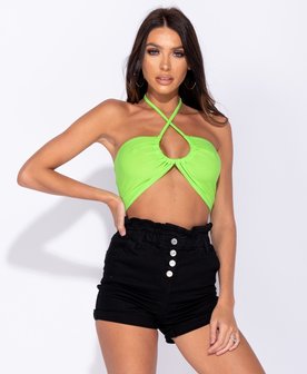 Ruching Tie Detail Bustier Bandeau Crop Top in Groen