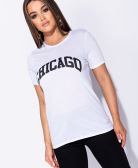 Chicago Print T Shirt in Wit