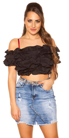 Sexy Carmen Crop Shirt in Zwart